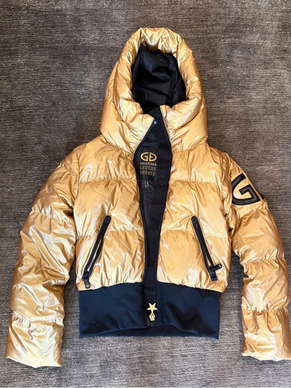 Goldbergh Metallic Gold & Black Cropped Puffer Jacket size US 4